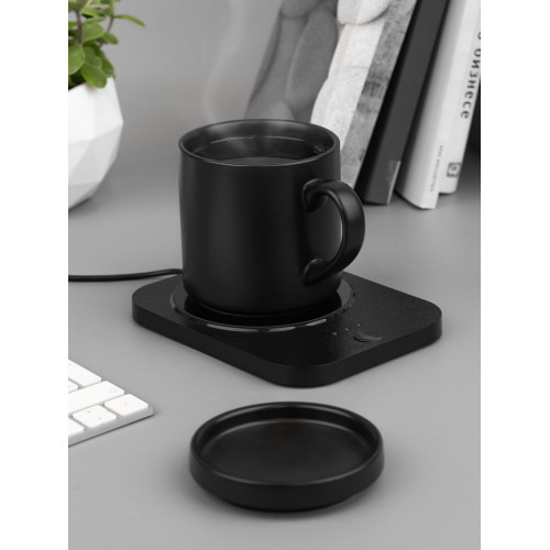 Кружка с подогревом и беспроводной зарядкой dualBase plus, черная
