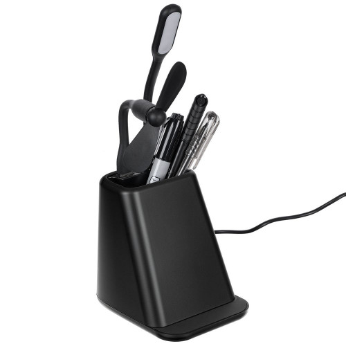 Настольный органайзер с зарядкой, лампой, вентилятором и подсветкой логотипа powerTower, черный