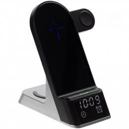 Зарядная станция с часами E-Store для смартфона, часов и наушников, черная